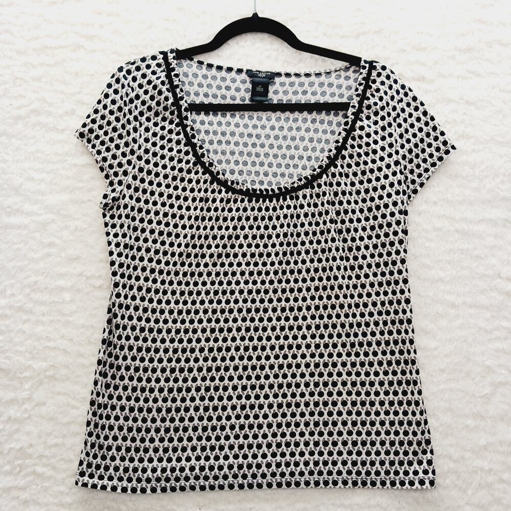 Blouse Black Beige Quiet Luxury Office Chic Minimalist Geometric Mod Retro Sz LP